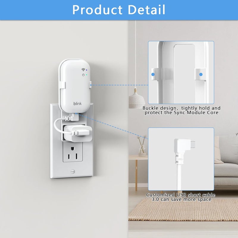 Gresus Outlet Wall Mount for Blink Sync Module Core, Sync Module Mount Holder for Blink Outdoor/Indoor Security Camera, No Drilling No Messy Wires Camera Mount with Short Cable (1Pack) - Image 4